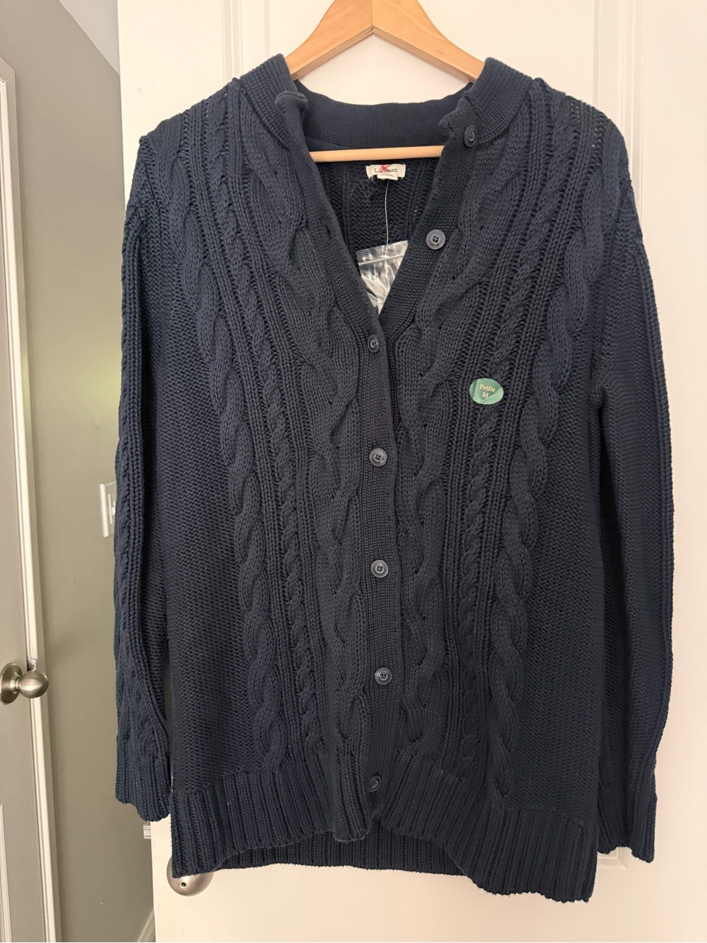 L.L. Bean Navy Cable-Knit Button Cardigan Eclectic Grandpa Preppy Cotton NWOT